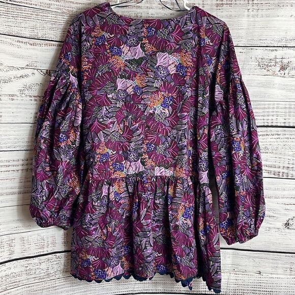 Kika Vargas X Target Top plus size 2X Coral Reef Scallop Edge Wrap Floral Blouse - Picture 4 of 9